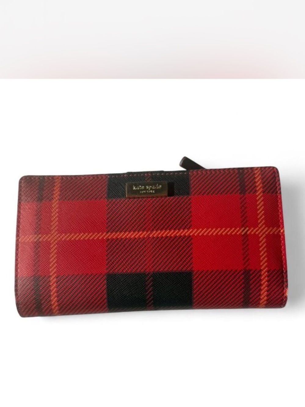 Kate Spade Red and Black Plaid Zip Wallet and Card Holder